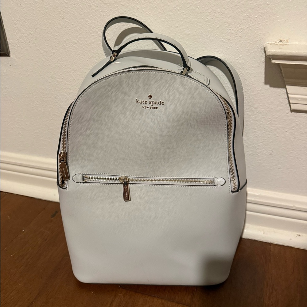 Kate Spade Leather White Gray Backpack with Gold Accents